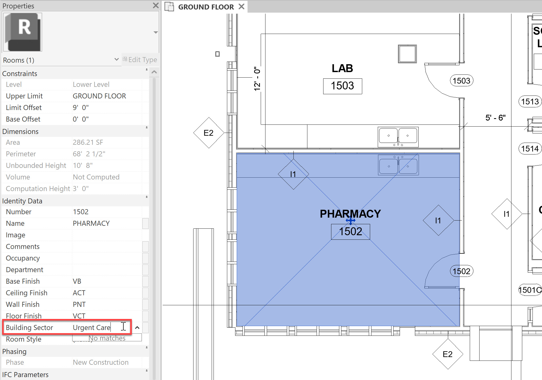 In Properties, set the Building Sector to Health Center . Repeat the ...