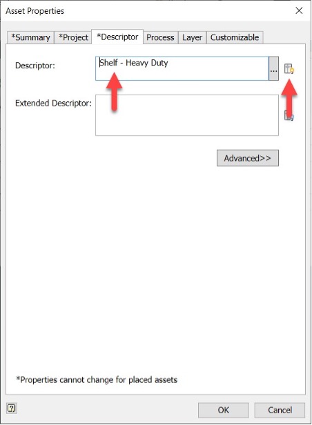 Asset Properties dialog box