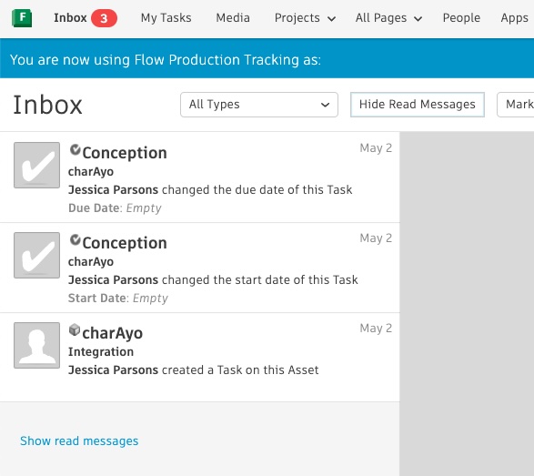 Flow Production Tracking Inbox