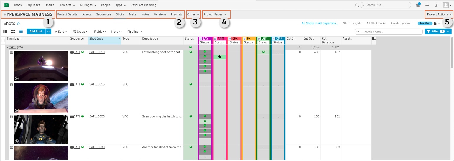 A typical project navigation menu