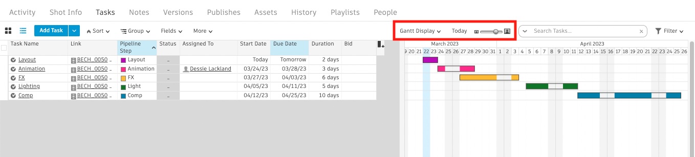 Gantt Display options