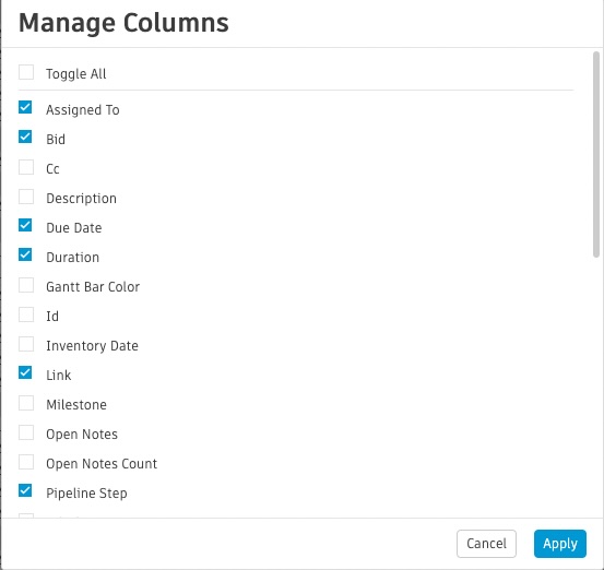 Select or deselect Fields