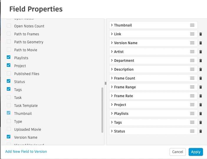 Add or remove multiple fields from a thumbnail card