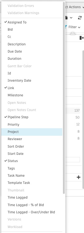 Visible fields display a checkmark to the left of their name