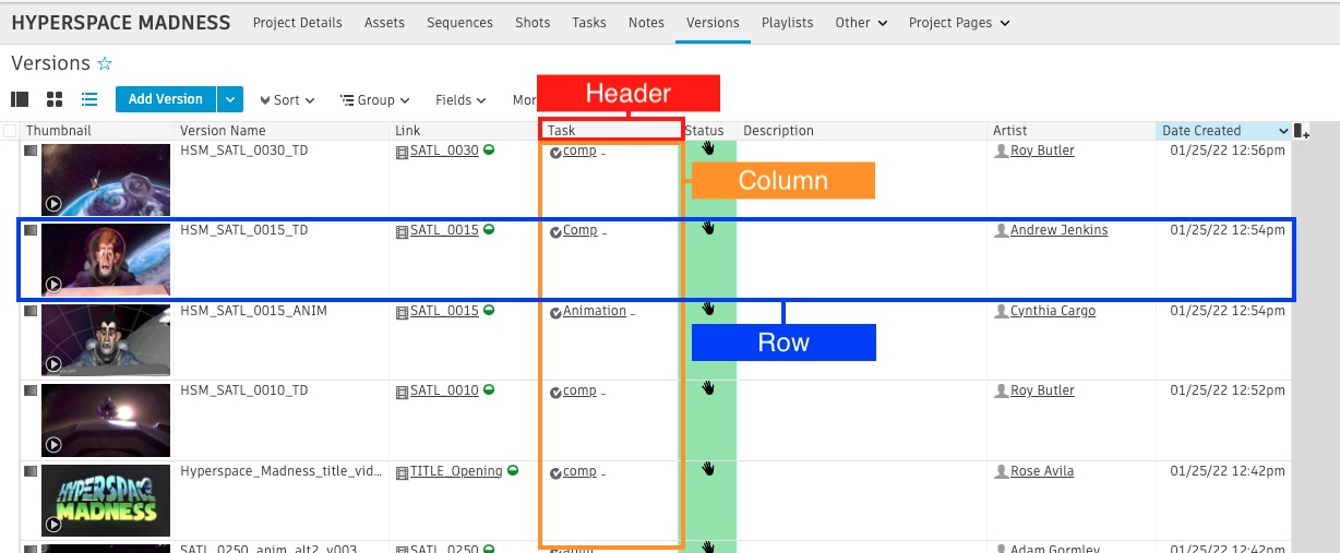 Formatting can be applied to headers, columns, and rows