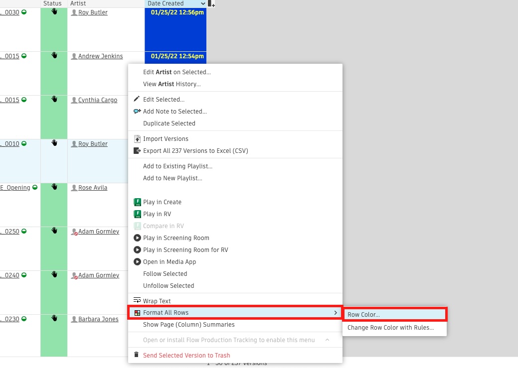 Row formatting