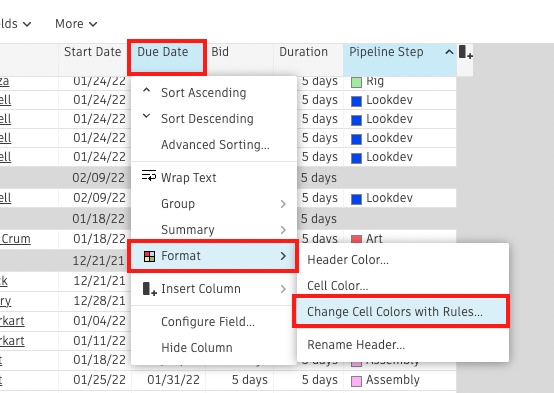 Formatting cells with rules