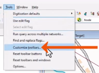 The Tools menu with Customize toolbars selected.