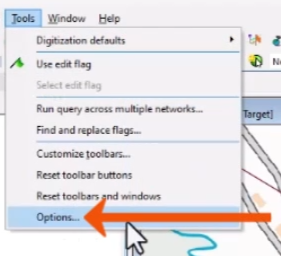 The Tools menu with Options selected.