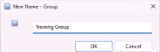 The New Name – Group dialog, with Training Group entered for the name.