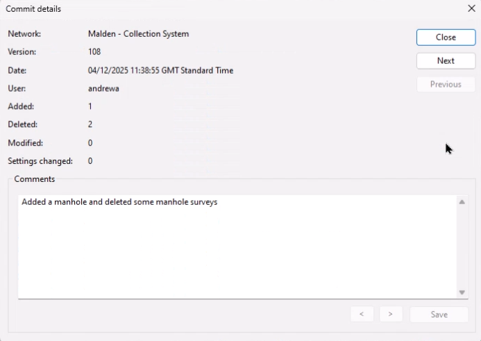 The Commit details dialog.