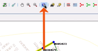 The GeoPlan toolbar, with Find in GeoPlan being selected and called out with a red arrow.