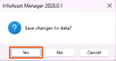 The Save dialog, with Yes highlighted in red.