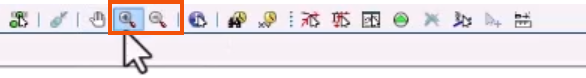 The GeoPlan Tools toolbar, with Zoom in and Zoom out highlighted in red.