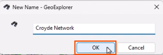 The New Name dialog, with a name entered and OK being selected and highlighted in red.