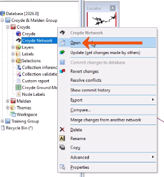 In the Explorer window, the context menu for the GeoExplorer expanded, with Open being selected and called out with a red arrow.