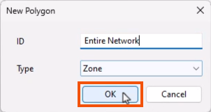 The New Polygon dialog, with an ID entered, and OK being selected and highlighted in red.