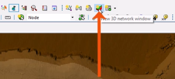 The Windows toolbar, with New 3D network window being selected and called out with a red arrow.