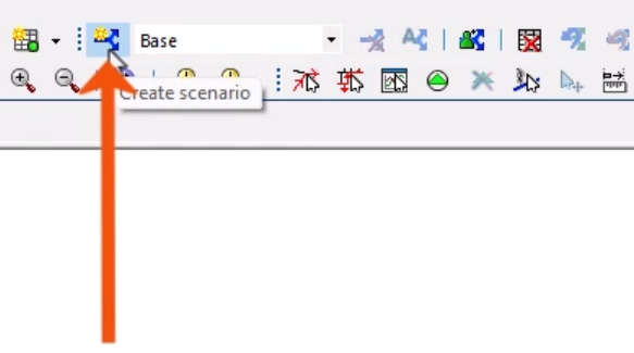 The Scenarios toolbar, with Create scenario being selected and called out with a red arrow.