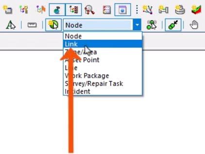 The New Object Type drop-down expanded with Link being selected and called out with a red arrow.