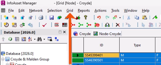 In the main menu, the Grid menu added and called out with a red arrow.