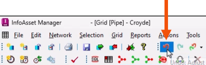 The toolbar, with Undo being selected and called out with a red arrow.