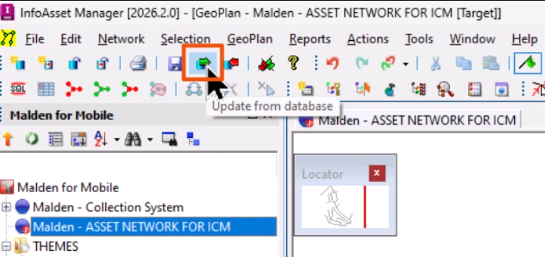 From the File toolbar, Update from database being clicked and highlighted in red.