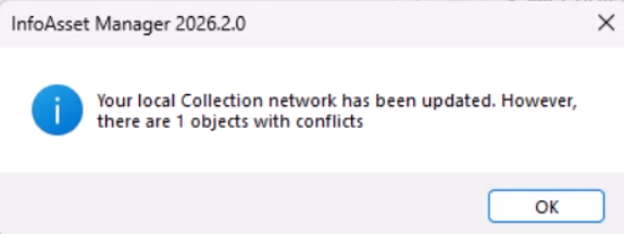 A notification indicating that there is an object with a conflict.