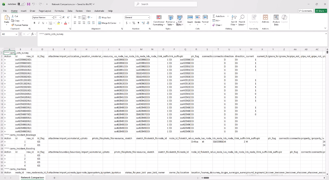 The open CSV file showing comparison details.