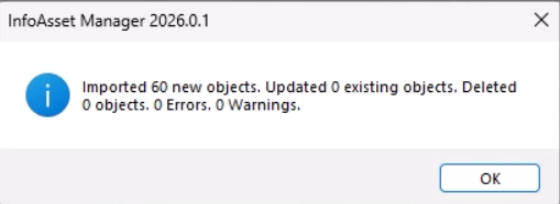 A dialog reporting the number of records created and any errors that occurred during the import.