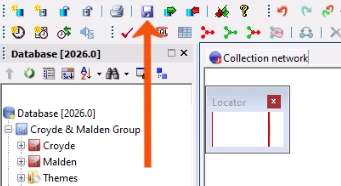 The File toolbar, with Commit changes to database called out with a red arrow.