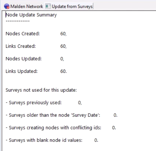The summary of the number of nodes and links created or updated.