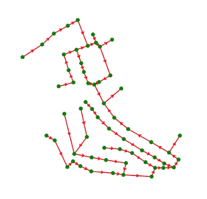 The GeoPlan, with 60 links and nodes connected in a single network.