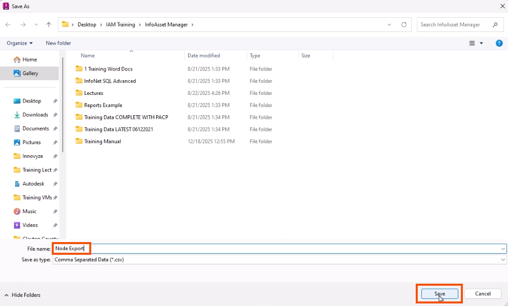 The Save As dialog, with a File name added and highlighted in red, and Save being selected and highlighted in red.