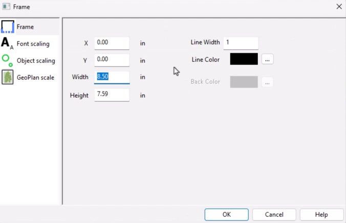 The Frame properties dialog.