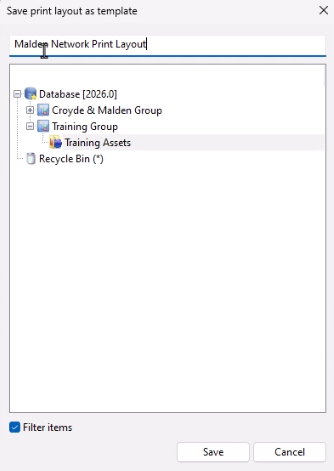 The Save print layout as template dialog.