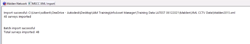 A message indicating a successful import and the number of surveys imported.