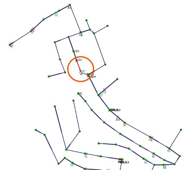 In the GeoPlan, the CCTV Survey for the reviewed pipe selected and highlighted in red.