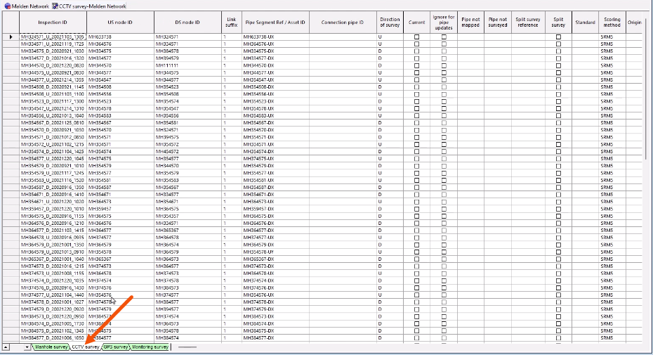In the surveys window, the CCTV Survey tab selected and called out with a red arrow.