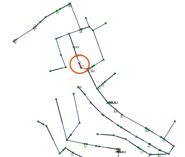 The GeoPlan, with a pipe selected and highlighted in red.