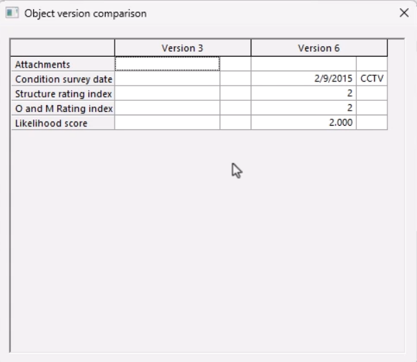 The Object version comparison dialog.
