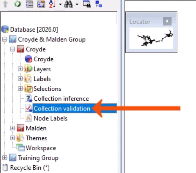 In the Explorer window, the new Collection validation object selected and called out with a red arrow.