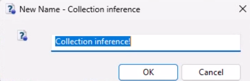 The New Name popup with a name entered for this example.