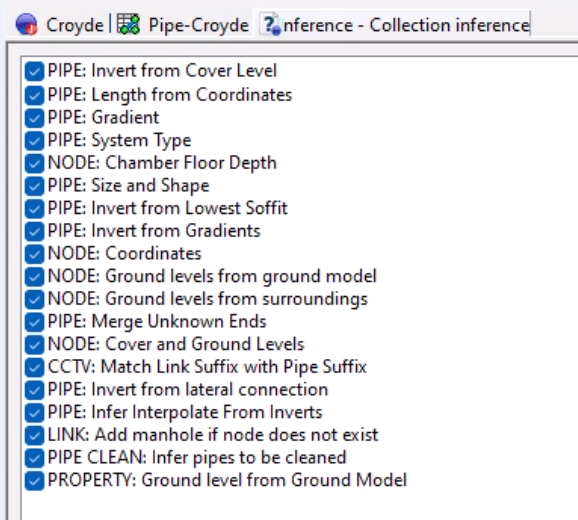 In the Inference Data Editor, a list of rules that can be applied to the network.