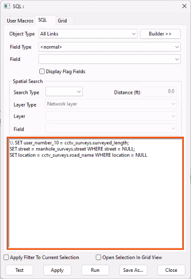 The SQL dialog with all sample queries from this example typed in the text box and highlighted.