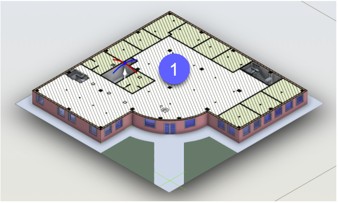 2 x 2 ACT Ceiling system indicated in the First Floor of the small building model.