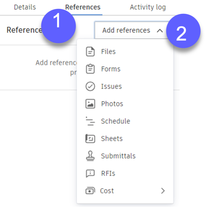 References tab with Add References drop-down menu shown.