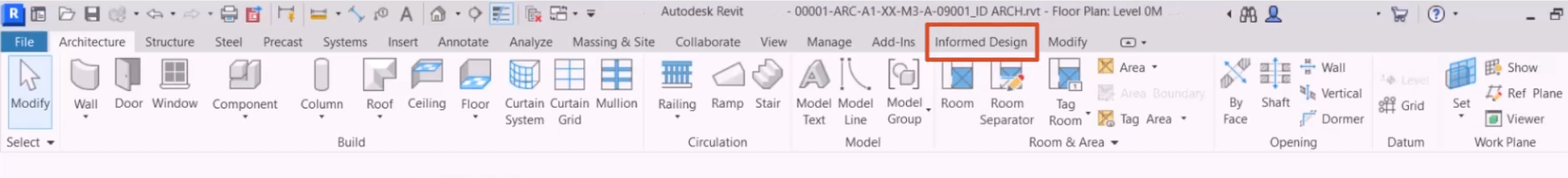 The Informed Design tab highlighted on the Revit ribbon.