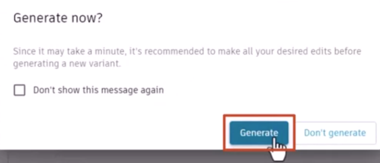The Generate now popup with Generate being selected.