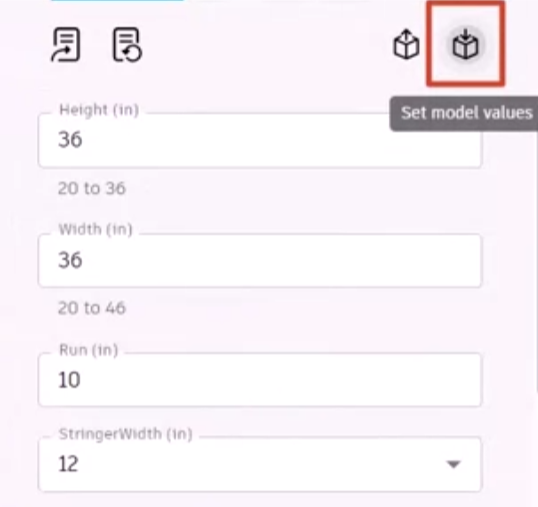 In the form, the Set model values button highlighted.